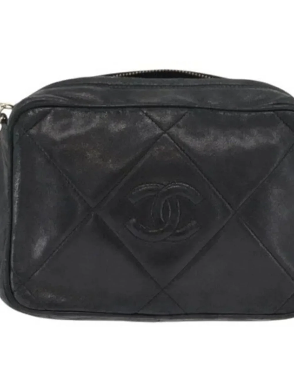 CHANEL Matelasse Chain Shoulder Bag Lamb Skin Black Gold CC Auth BA8251